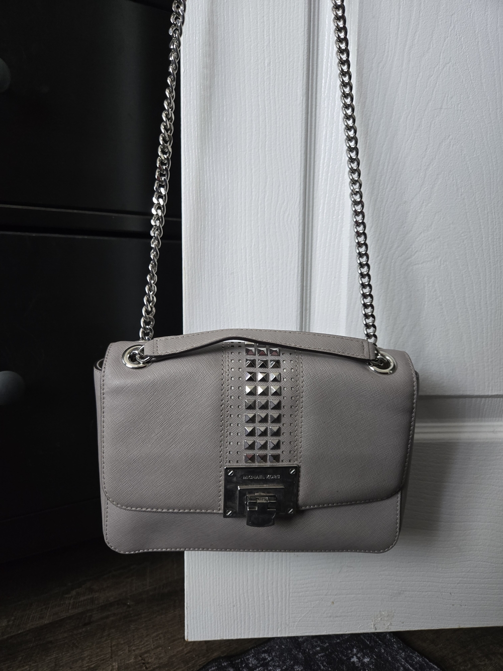Michael Kors Gray Studded Chain Shoulder Bag